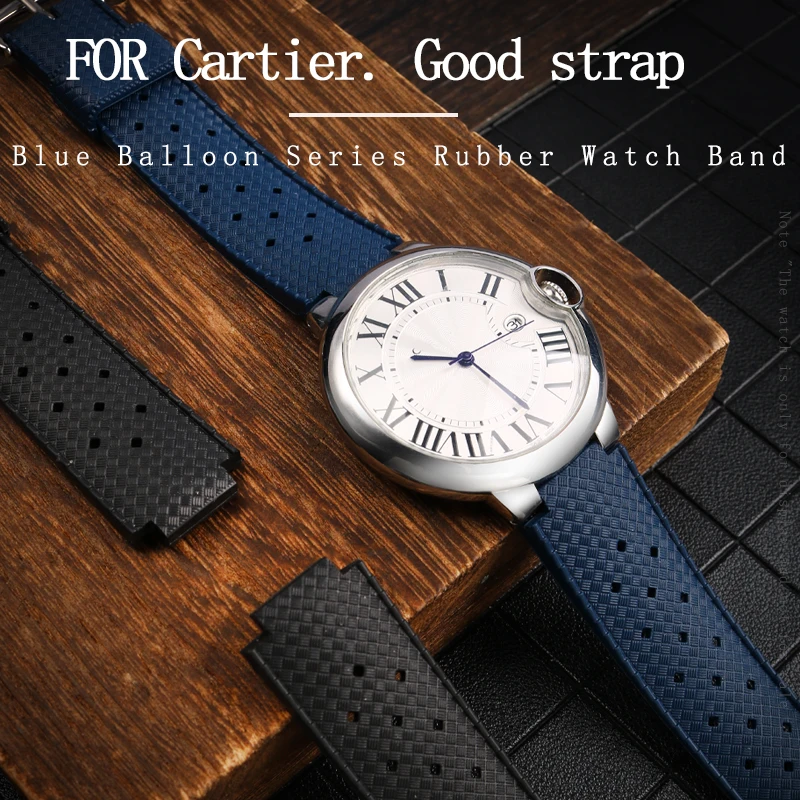 Rubber watchband For Cartier Ballon Bleu wrist band men female strap 20*11 20*12 22*14 breathable bracelet with Convex interface