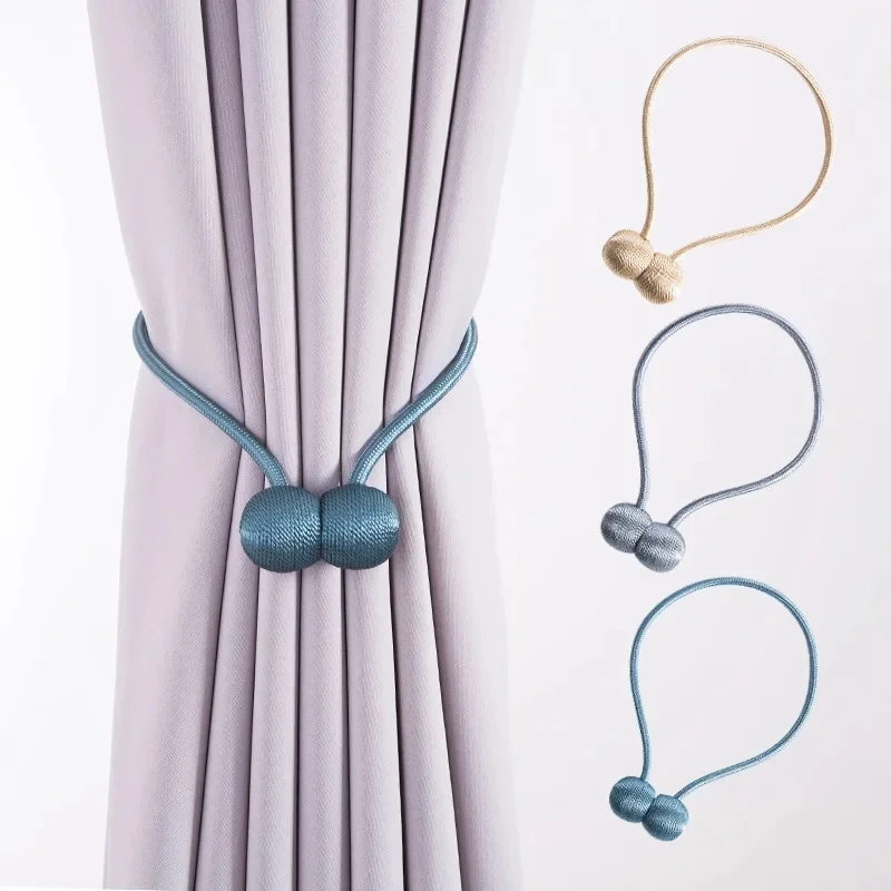 2Pcs Curtain Tiebacks with Strong Magnet Thick Rope Design Bedroom Living Room Kitchen Durable Plastic Home Decor Accessory