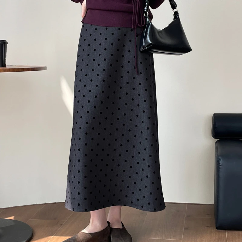 

2025 New Arrival Women Spring Dots Print Elegant Long Skirt High Waist Women Maxi Skirts Faldas Femme Streetwear