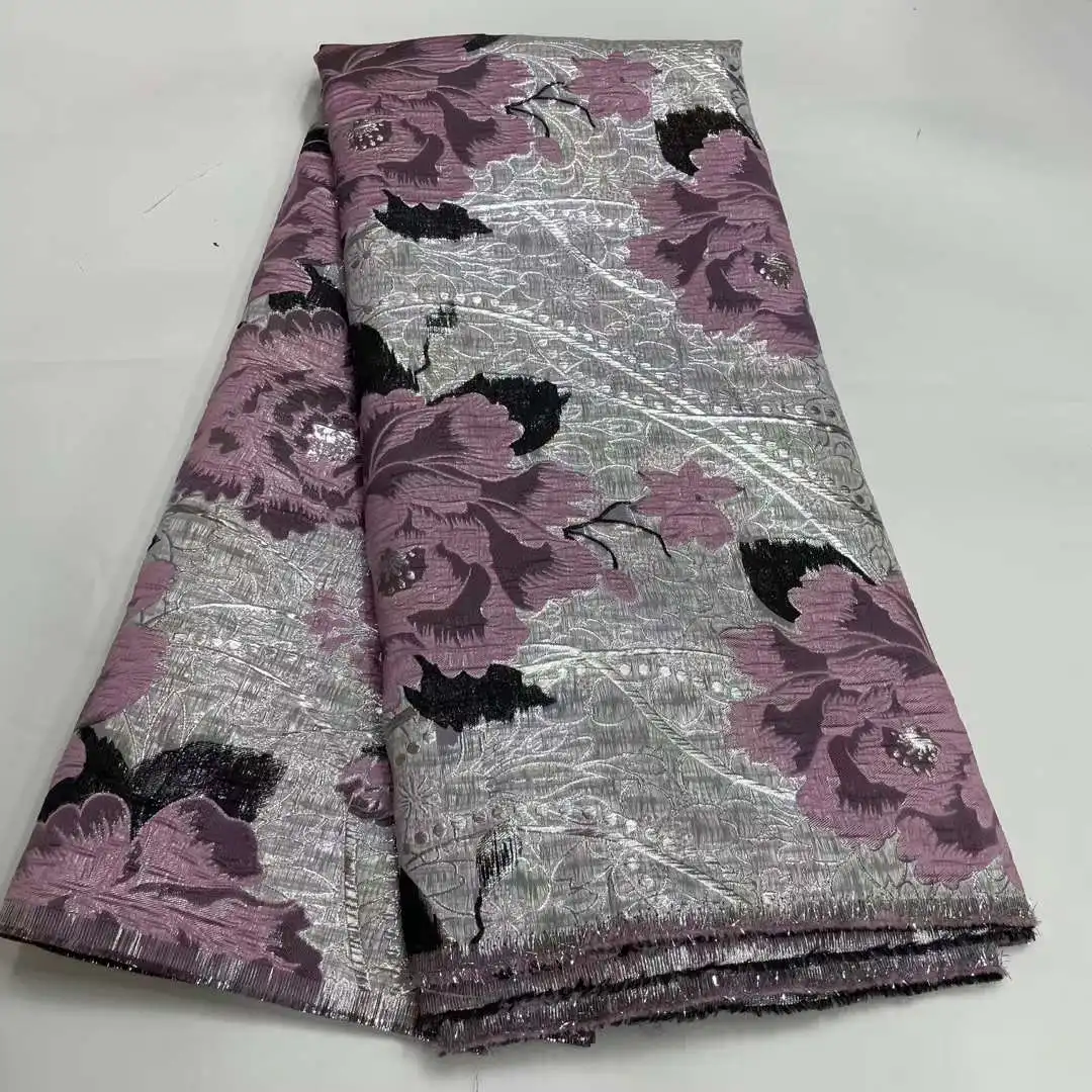 

New Brocade Lace Fabric Embroidery African Brocade Jacquard Lace Fabric For Wedding Dress Nigerian Tulle Lace Fabric LJK22137