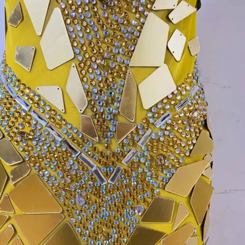 Sexy gouden spiegeljurk voor dames, Halloween cosplay kostuum lovertjes avondjurk, glanzende podiumvoorstelling feestjurk