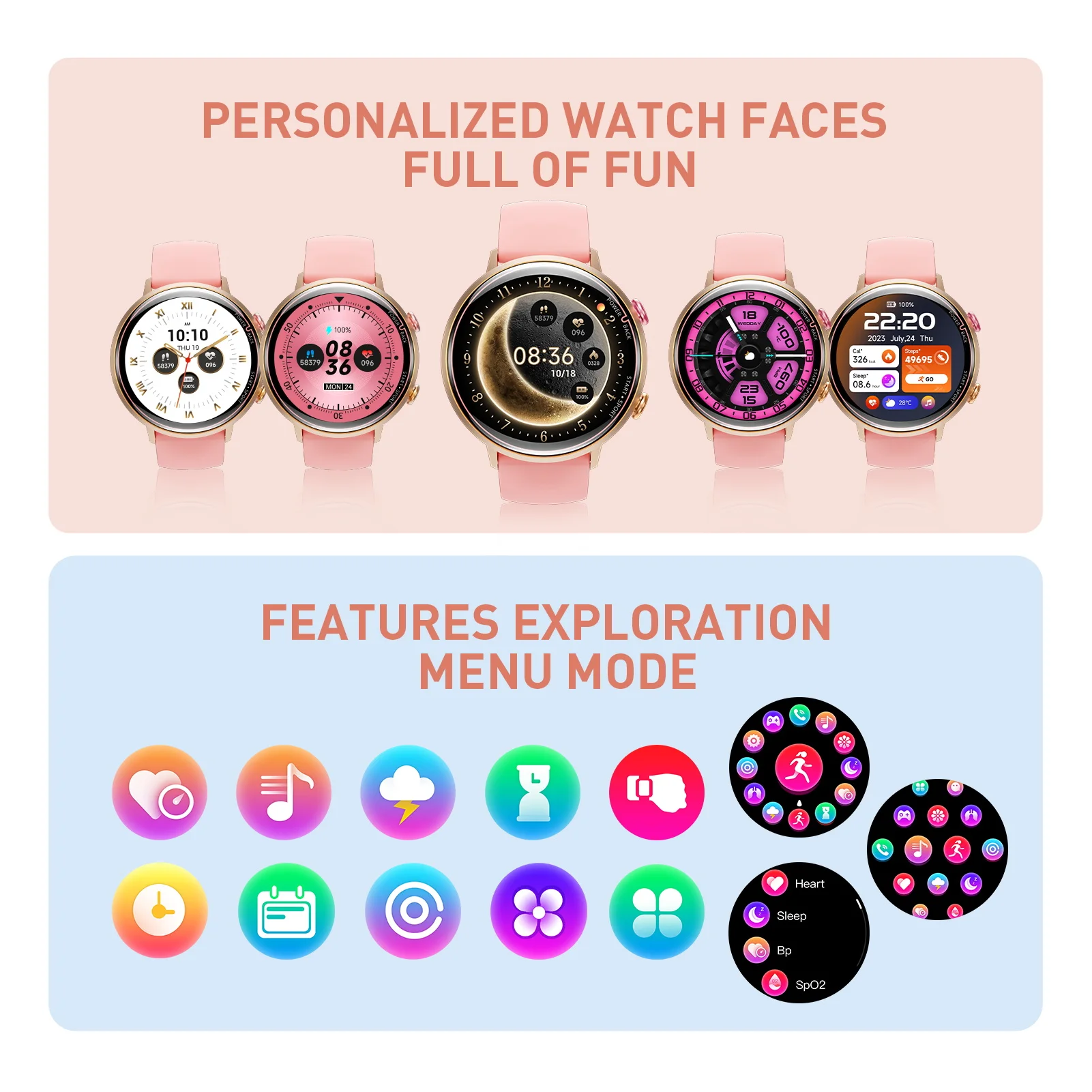 SKMEI-Smartwatch AMOLED à prova d'água, 230mAh, 1.32 ", 5ATM, monitor de freqüência cardíaca durante todo o dia, bloqueio codificado, relógio inteligente para Android, iOS