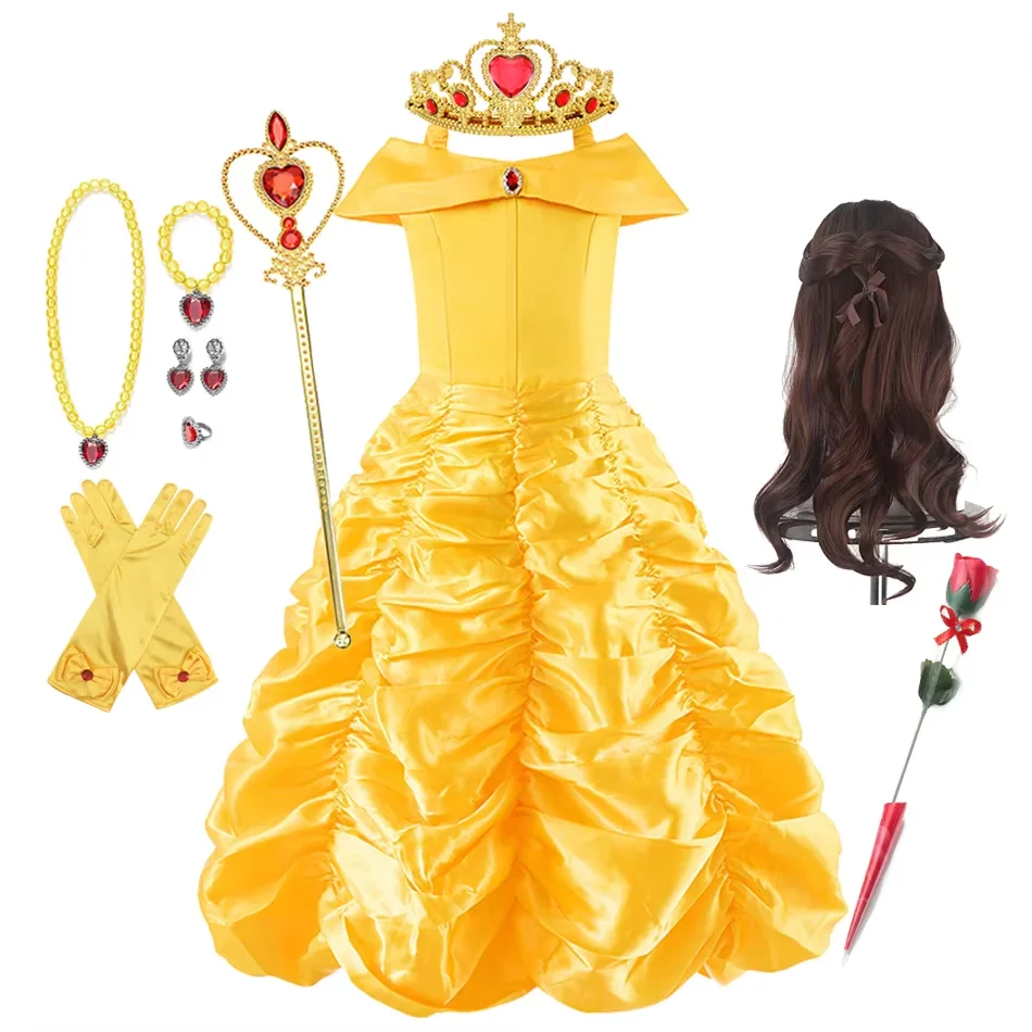 Belle Princess Girl Dress Beauty and The Beast Prom Long Gown Halloween Cosplay Costume Birthday Party Clothes Vestidos