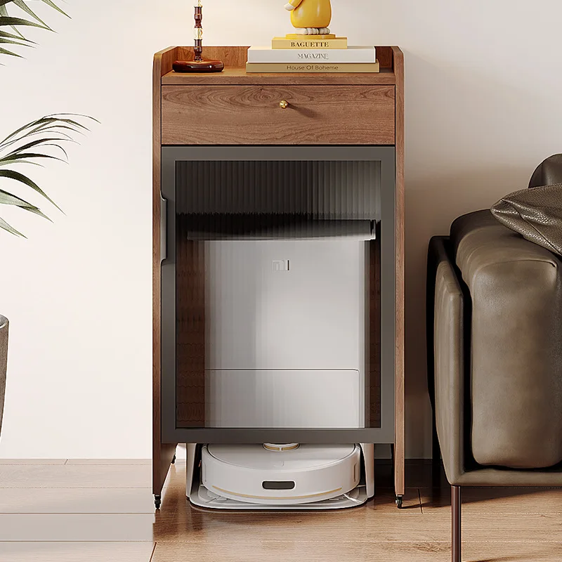 Mobile sweeping robot Storage cabinet Shelf with wheels Balcony cabinet Solid wood locker