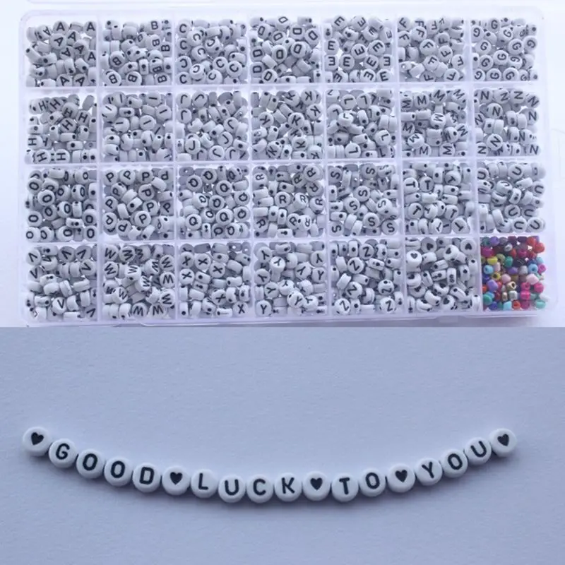 1600Pcs Black A-Z Letter Heart White Round Beads DIY Jewelry Making DropShipping