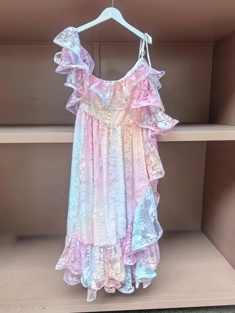 

Роскошное австралийское кружевное платье Dr с открытыми плечами, женское нежное платье adient цвета с асимметричным подолом и бретельками для различных случаев...