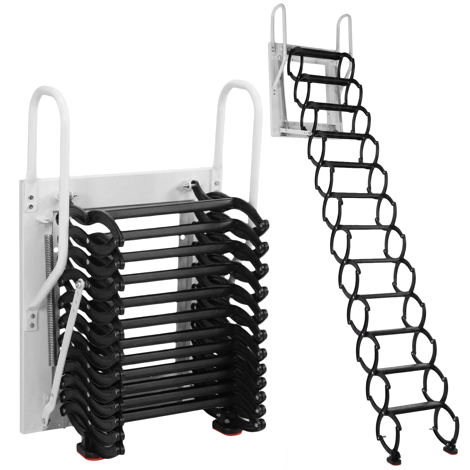 

Hidden Mount Attic Extension Stairs Pull Down System Space-Saving Collapsible Stair 440LBS Capacity for Garages/Roofs/Basements