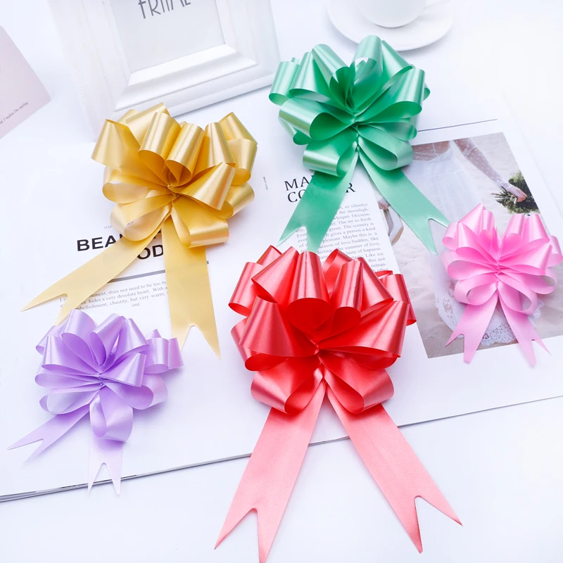 100pcs 18mm Width Luster Flower Pull Bows Gift Ribbon For Party Wedding Car Birthday Decoration