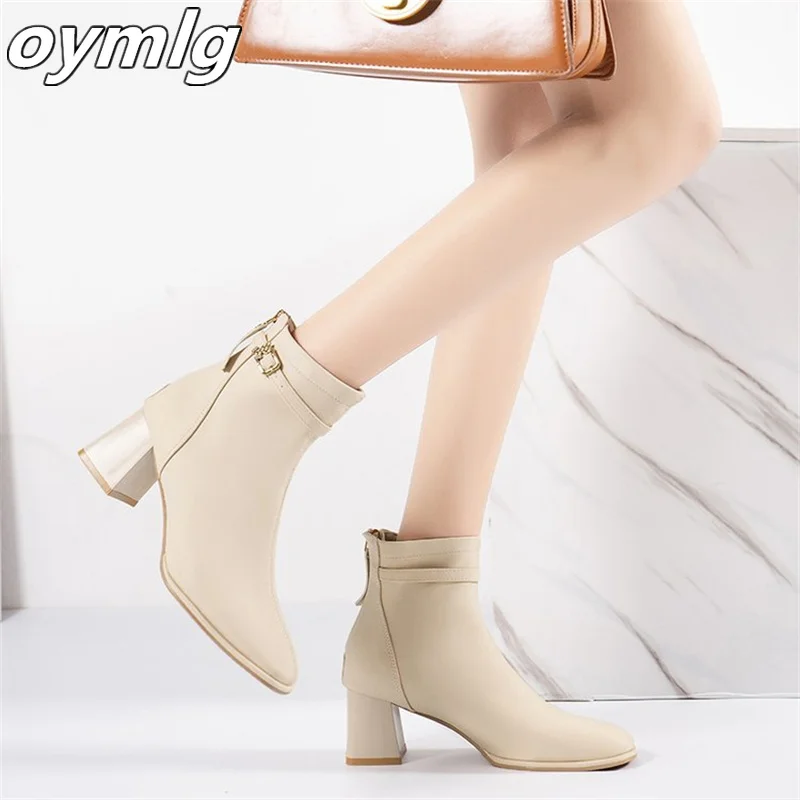 2023 New Winter Women's Boots High Heels Fashion Square Headed Thick Heels Back Zipper Fashion Boots black boots