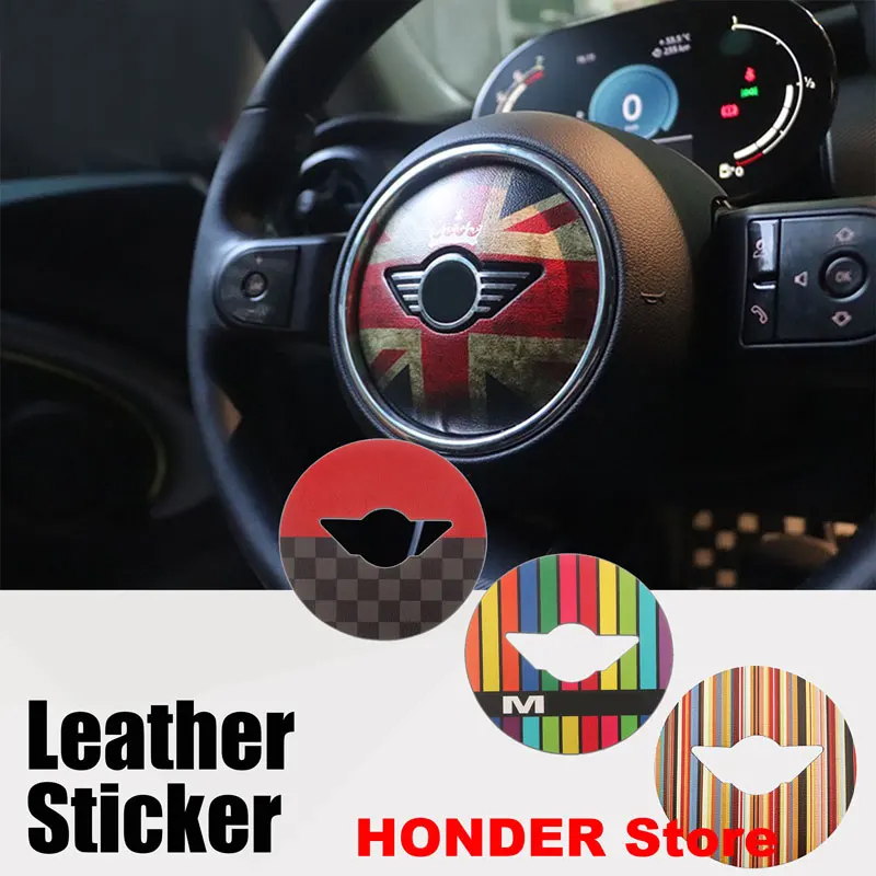 Personality Car Interior Decor For Mini JCW Cooper R50 R52 R53 R55 R56 R60 R61 F54 F55 F56 F60 Steering Wheel PU Leather Sticker