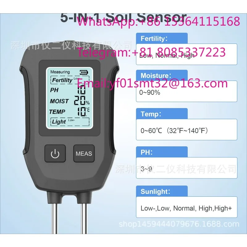 5 In 1 Dual Probe Soil Tester Detector Measure PH Value Temperature Humidity Light Intensity Fertility For Garden Planting Farm