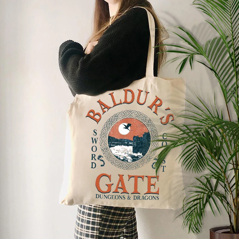 Dungeons & Dragons Avontuur wacht op Baldur's Gate Patroon Canvas Tote Bag Beste cadeau voor gameliefhebber Herbruikbare boodschappentas