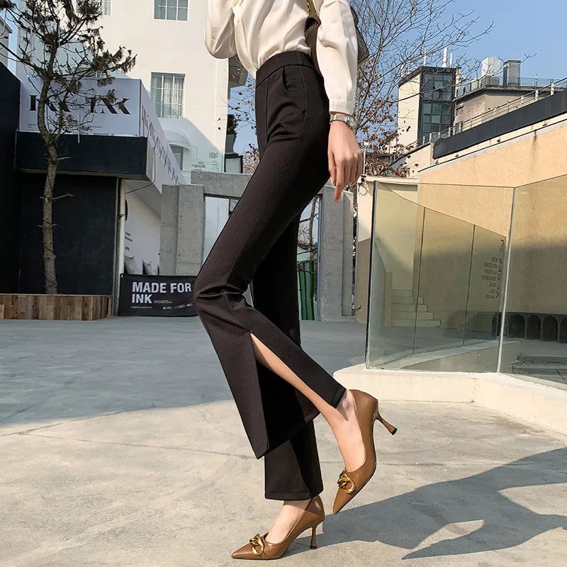 

Side Slit Black Bell-Bottoms Women's High Waist Slimming Skinny Draping Effect High-Grade Business Trousers Casual Suit Pants