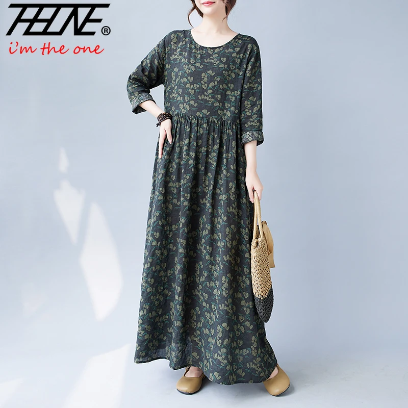 Robe Maxi Long Sleeve Casual Dresses Women 2023 Autumn Winter Vintage Bohemian Cotton Linen Vestidos Floral Print Korean Style