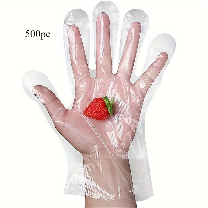500 قطعة من القفازات الشفافة للاستعمال مرة واحدة من الدرجة الغذائية، مادة البولي ايثيلين، لوازم المطبخ خفيفة الوزن وصحية للتعامل مع قفازات الطعام #1
