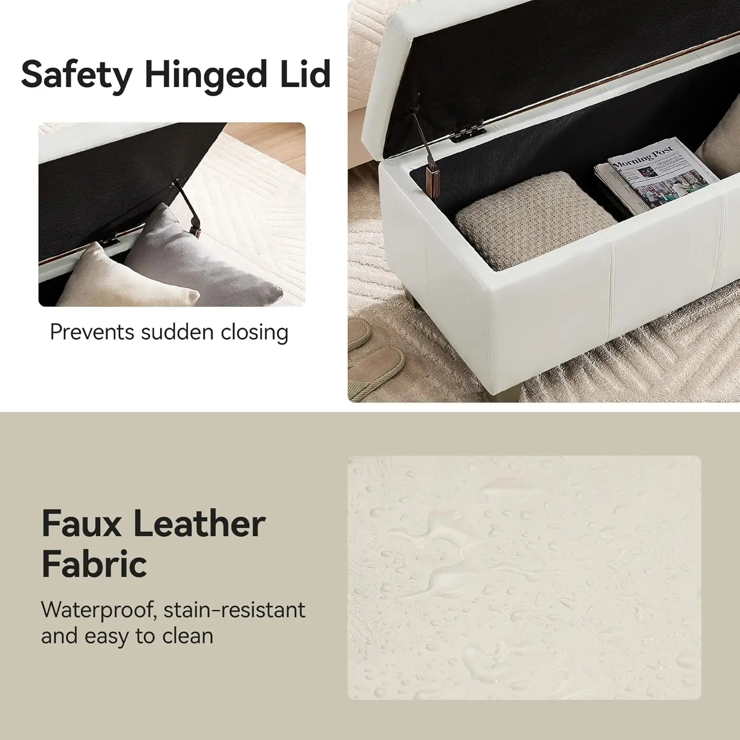 مسند تخزين من الجلد الصناعي مقاس 51 بوصة، مقعد سرير منجد معنقدة، أريكة المدخل، أبيض