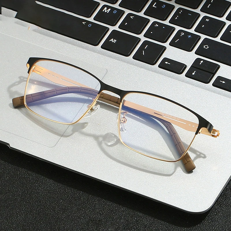 BEMORE Rectangle Prescription Eyeglasses Metal Anti-Blue Light Photochromic Progressive Myopia Reading Glasses Men