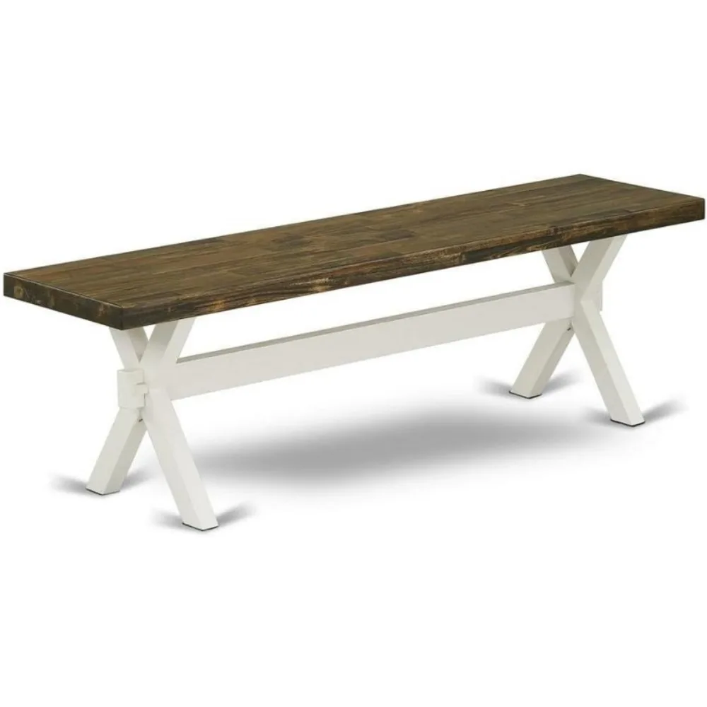 

X-Style Mid Century Modern Dining Bench with Solid Wood Seat, 60x15x18 Inch, Multi-Color