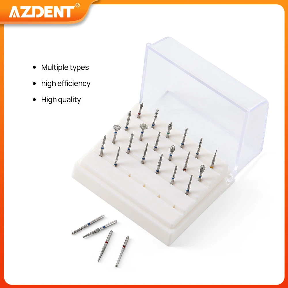 24pcs/Box Dental Diamond Burs Set FG 1.6mm AZDENT Bur Polishing for High Speed Handpiece with Box Holder Dentistry Lab Tool