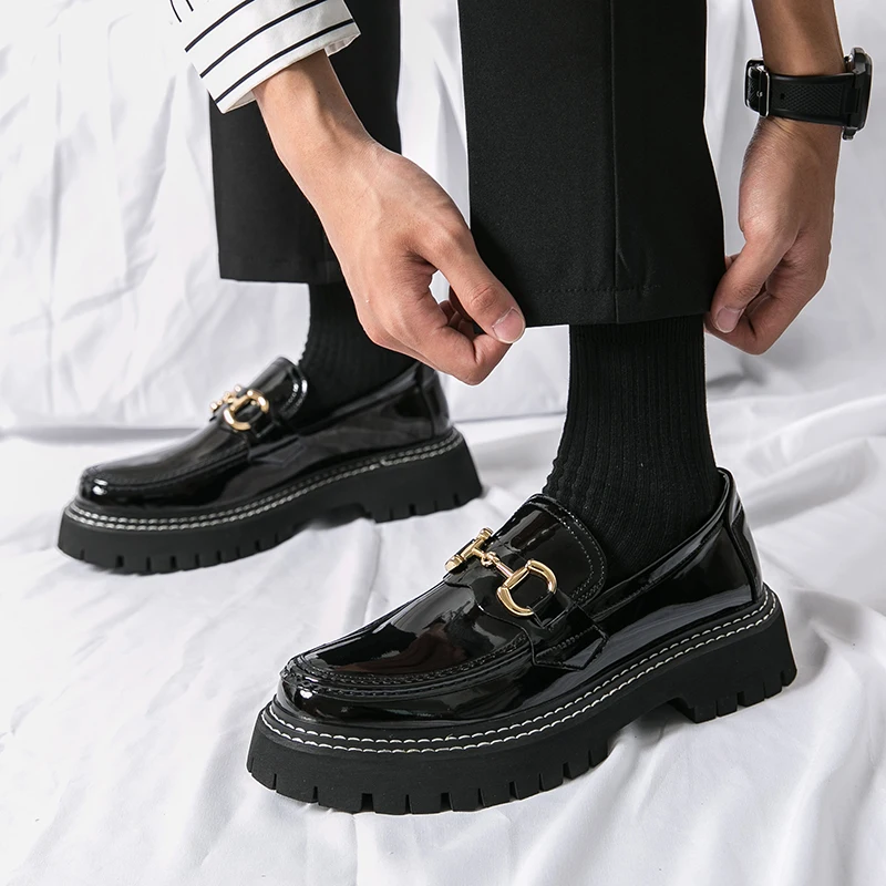 New Man Penny Shoes Spring 2023 New Patent Leather Men Lazy Shoes Student Platform Slip-On Height Increasing Loafers For Men