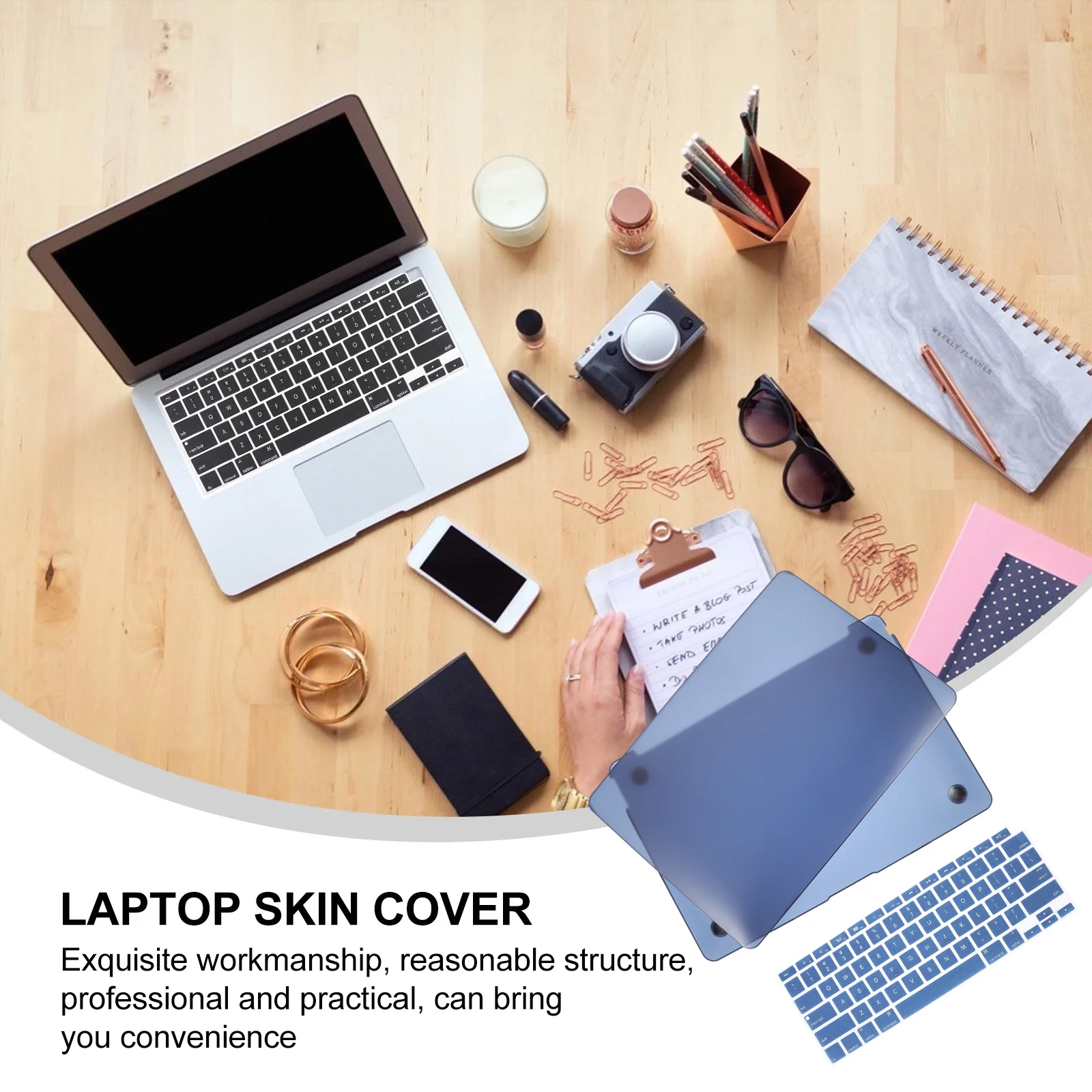 

1 set 1 Set Sea Blue Laptop Cover With Keyboard Skin 360 Degree Protection Frosted Design High Quality Pc Material Easy Install