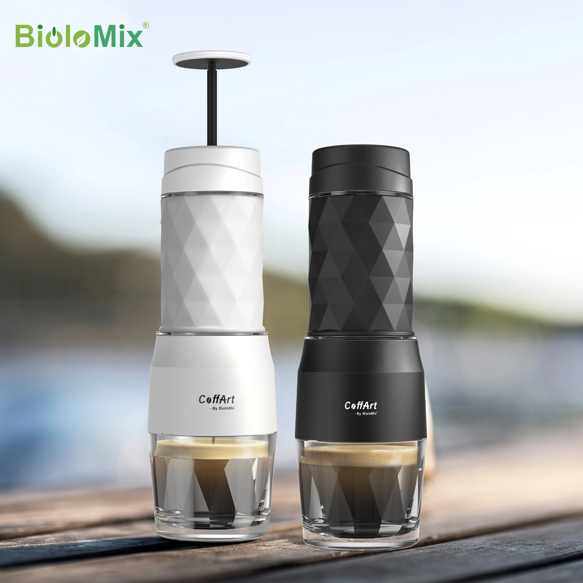 

BioloMix Portable Coffee Maker Espresso Machine Hand Press Capsule Ground Coffee Brewer Portable for Travel and Picnic