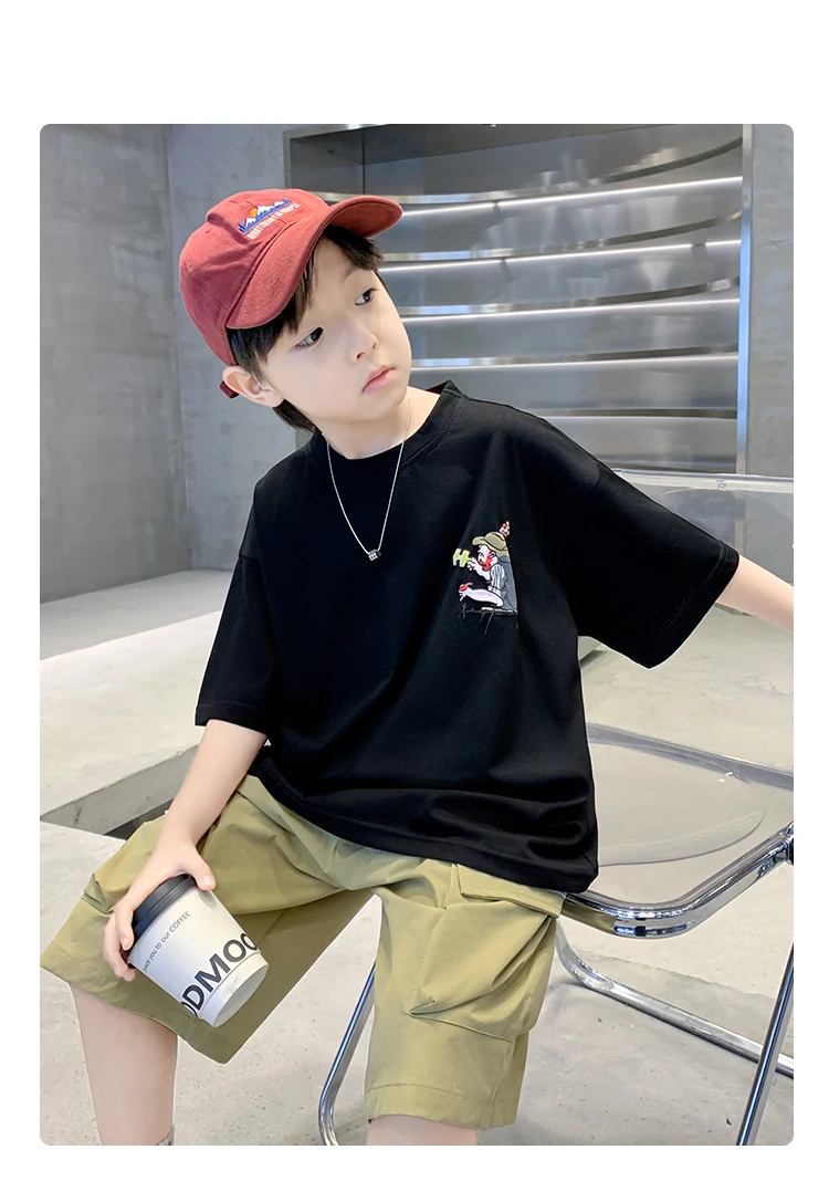 Heißer Verkauf: Designer-Sommer-T-Shirt für Jungen im Teenageralter, modisches Streetwear-Outfit, Kinder-Kurzarm-Cartoon-T-Shirt, Baumwoll-Oberteil – Detail 5