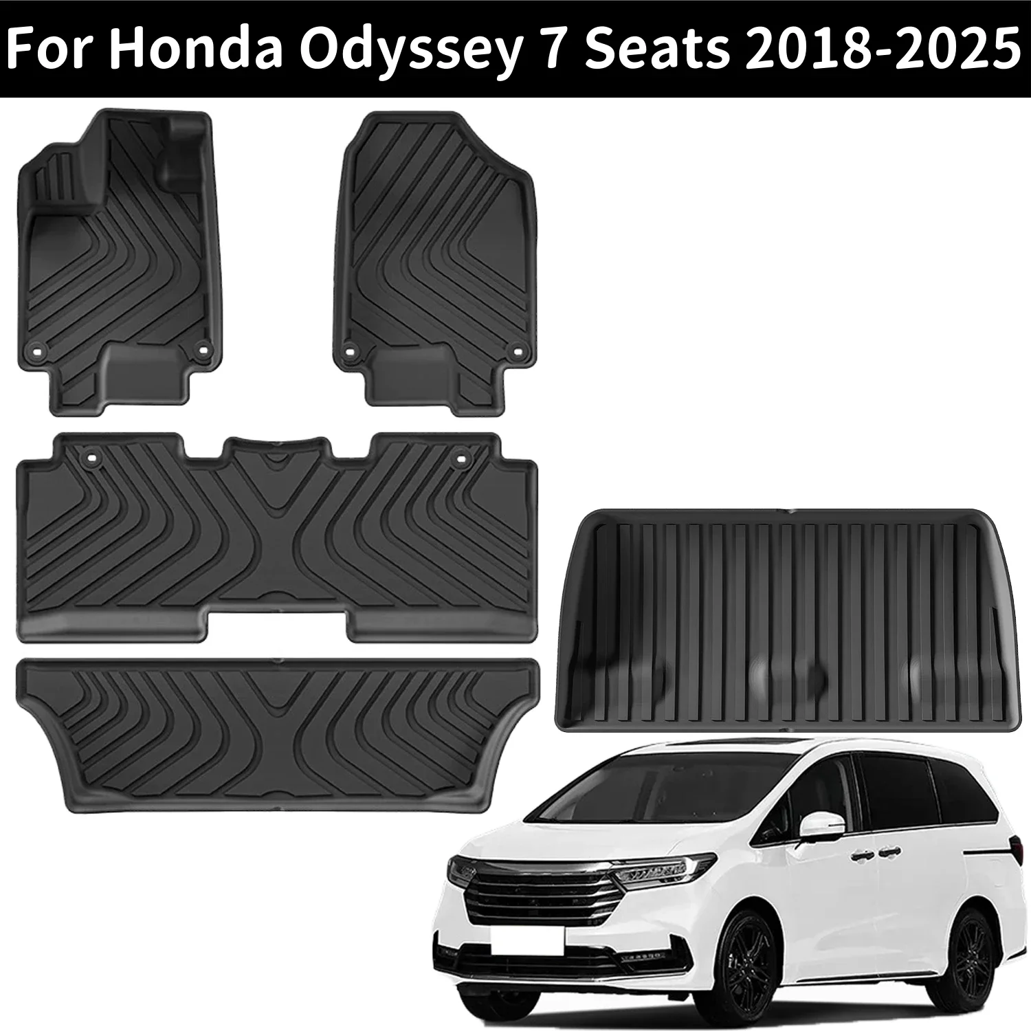 

For Honda Odyssey 7 Seats 2018-2025 TPE Floor Mats & Cargo Liners, All Weather Backrest Mats Trunk Mat TPE Heavy Waterproof Pads