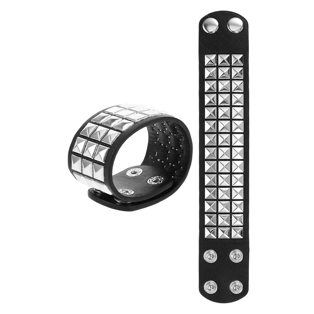 

2 Pcs Bracelet Men Cuff Wrist Black Wristband Goth Bracelets for Women Man