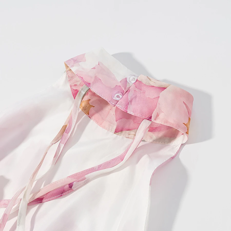 Keyanketian 2025 verão novo feriado vento flor impressão halter sem costas mini vestido moda em camadas organza vestido sem mangas feminino