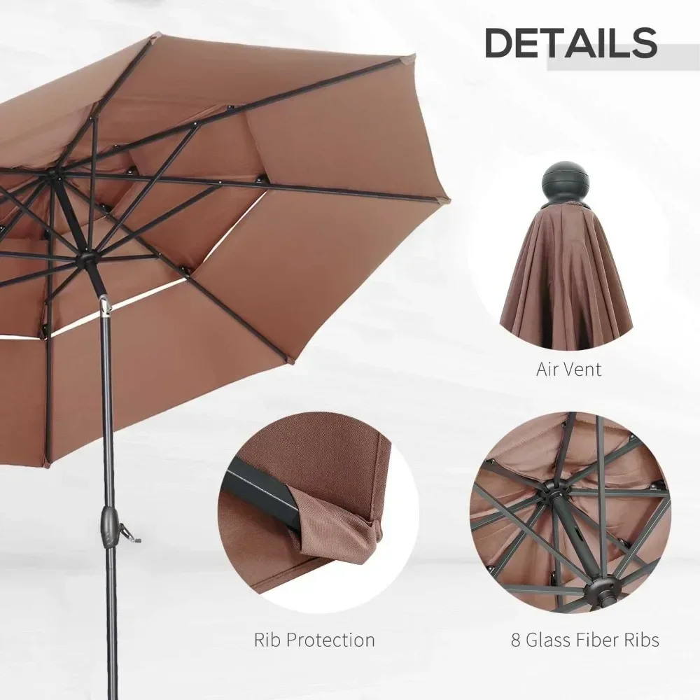 Sunshade Umbrella, 3 Tiers Outdoor Table Umbrellas with Tilt Adjustment and 8 Sturdy Ribs, 10ft Patio Sunshade Umbrella