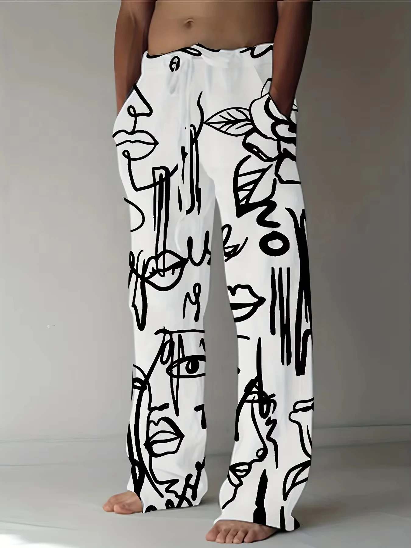 

Abstract Lines, Facial 3D Printing, Unisex Y2K Casual Beach Wide Leg Pants, Hip-hop Style, Fashionable Plus Size, Comfortable