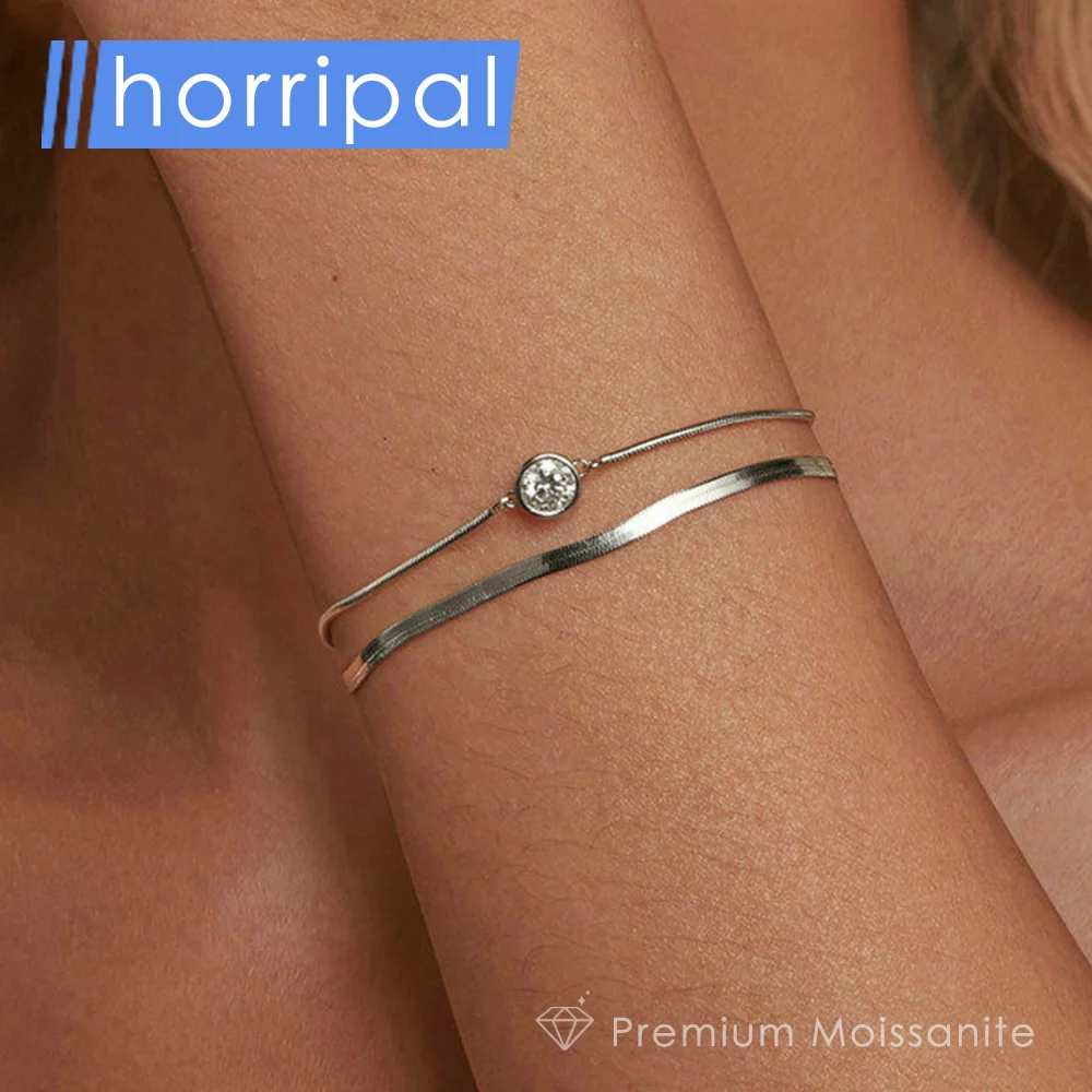 

D VVS1 Moissanite Stacking Bracelets for Women Party Jewelry Pure Silver 925 Original Fashion Snake Chain Plated 18K White Gold