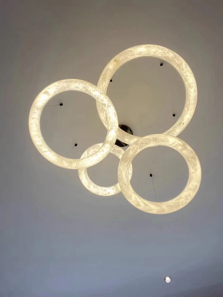 2025 Trendy Natural Marble Ring Dimmable Led Ceiling Chandelier Lighting Lustre Suspension Luminaire Lampen For Living Room