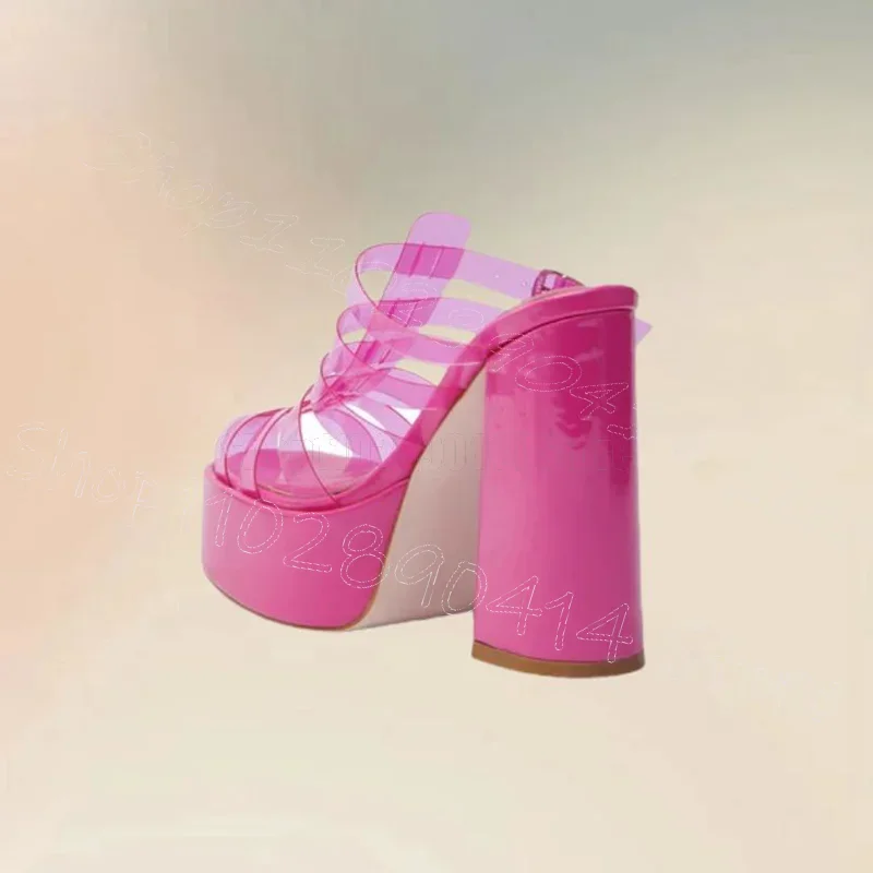 شبشب ذو نعل سميك بتصميم مجوف من مادة PVC باللون الأحمر الوردي سهل الارتداء أحذية نسائية بكعب عالي مكتنز رواية للحفلات والولائم 2025 Zapatos Para Mujere #3