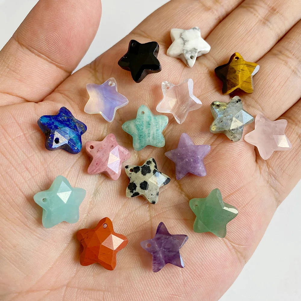 14mm Natural Stone Star Pendant Five-pointed Star Labradorite Amazonite Amethysts Beads Charm for Jewelry Making Accessries