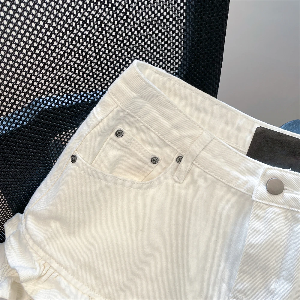 한국 스타일 프릴 짧은 청바지 여성 여름 섹시한 솔리드 컬러 하이 웨이스트 데님 반바지 파티 클럽 올 매치 반바지 streetwear