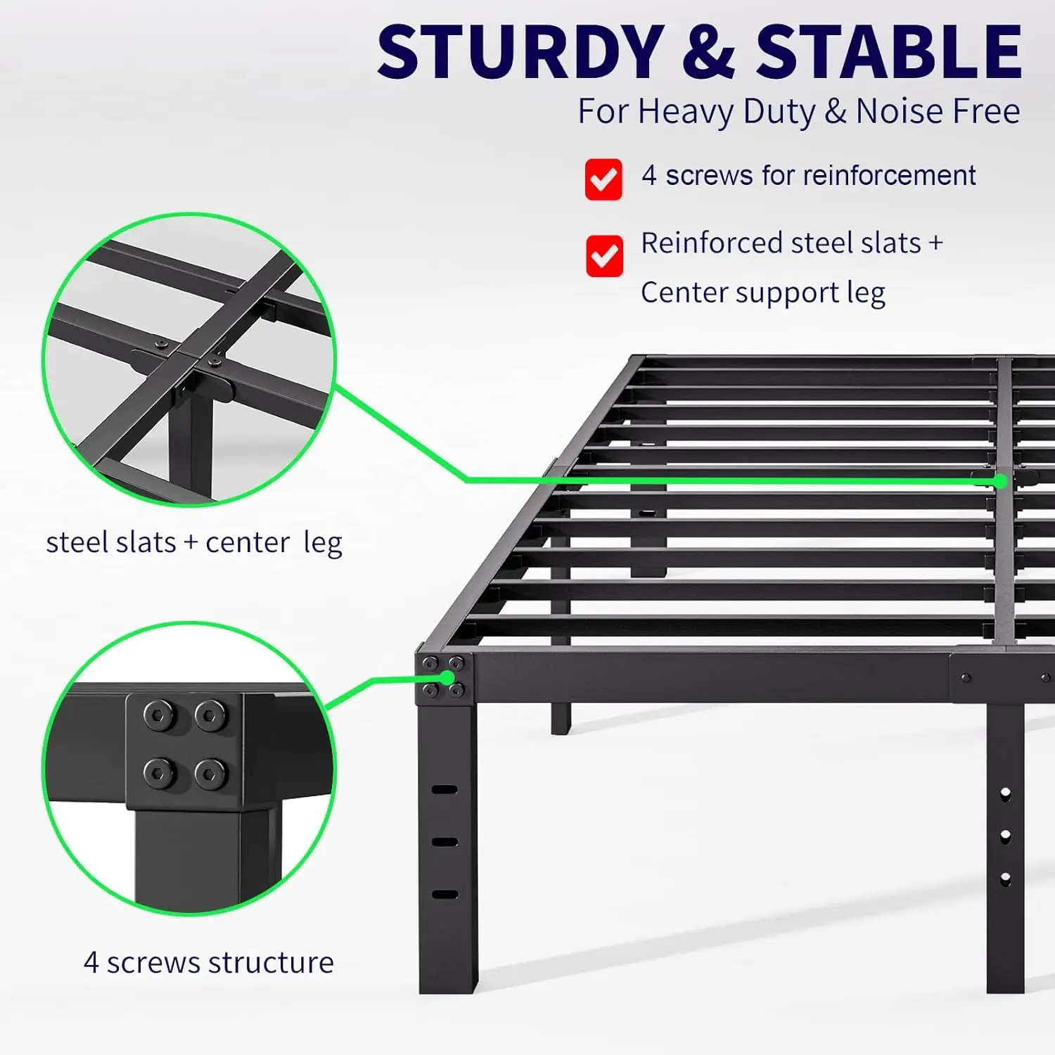 18 Inch High Bed Frame No Box Spring Needed, Heavy Duty King Platform Bed Frame for Heavy People, Easy Assembly