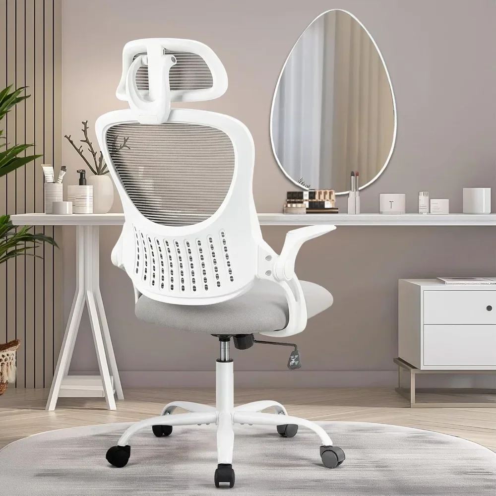 Silla ergonómica de escritorio para ordenador de oficina, asiento de trabajo rodante de malla de espalda alta con ruedas y reposacabezas ajustables, cómoda