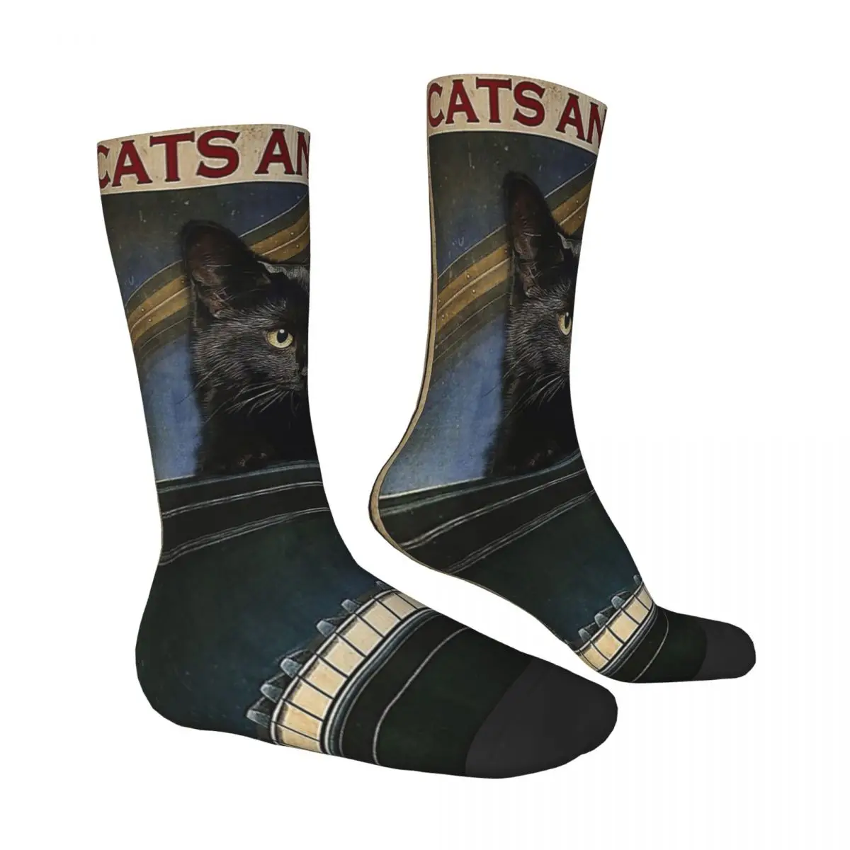 Time Spent With Cats And Piano Is Never Wasted Socks Autumn Non Slip Unisex Men Socks Soft Breathable Design Outdoor Socks