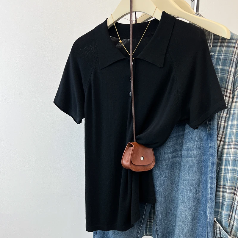 여성 니트 스웨터 풀오버 신상 긴팔 턴다운 칼라 니트 스웨터 풀오버 여성 상의 스웨터 Q2632