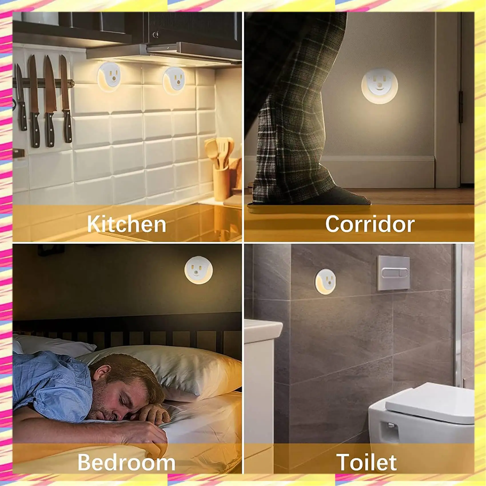 ABJJ LED Night Light With Motion Sensor, Rechargeable USB Smile Night Lamp With 3 Modes, Light For Bedroom, Pack Of 2