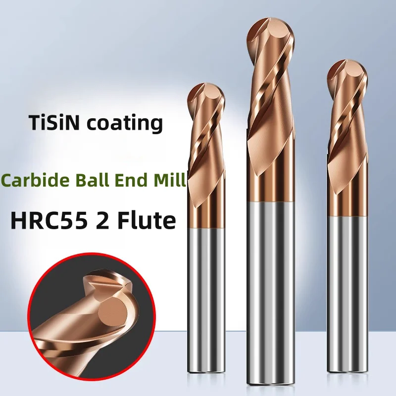 HRC55 2 Flute Ball Nose End Mill for Steel Tungsten Carbide Milling Cutter CNC Cutting Tool R0.5 0.75 1 1.25 1.5 2 2.5 3 4 5 7 9