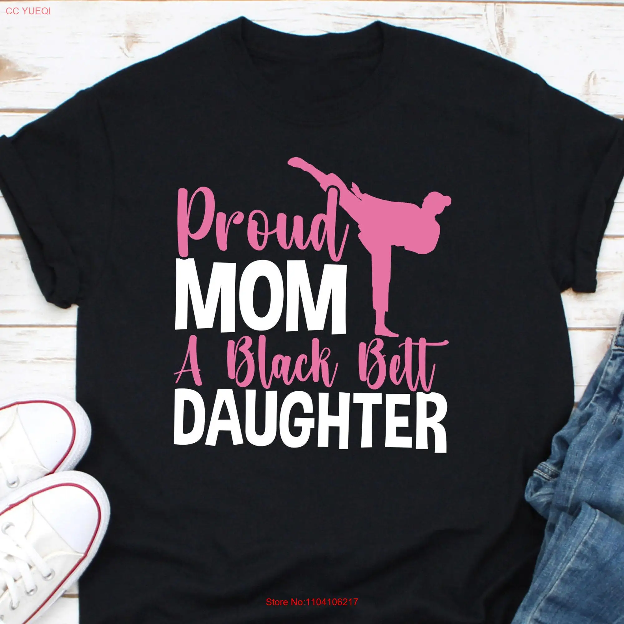 Proud Mom of a Black Belt Family  T Shirt for Martial arts Taekwondo Karate Hapkido Tang Soo Do Belter