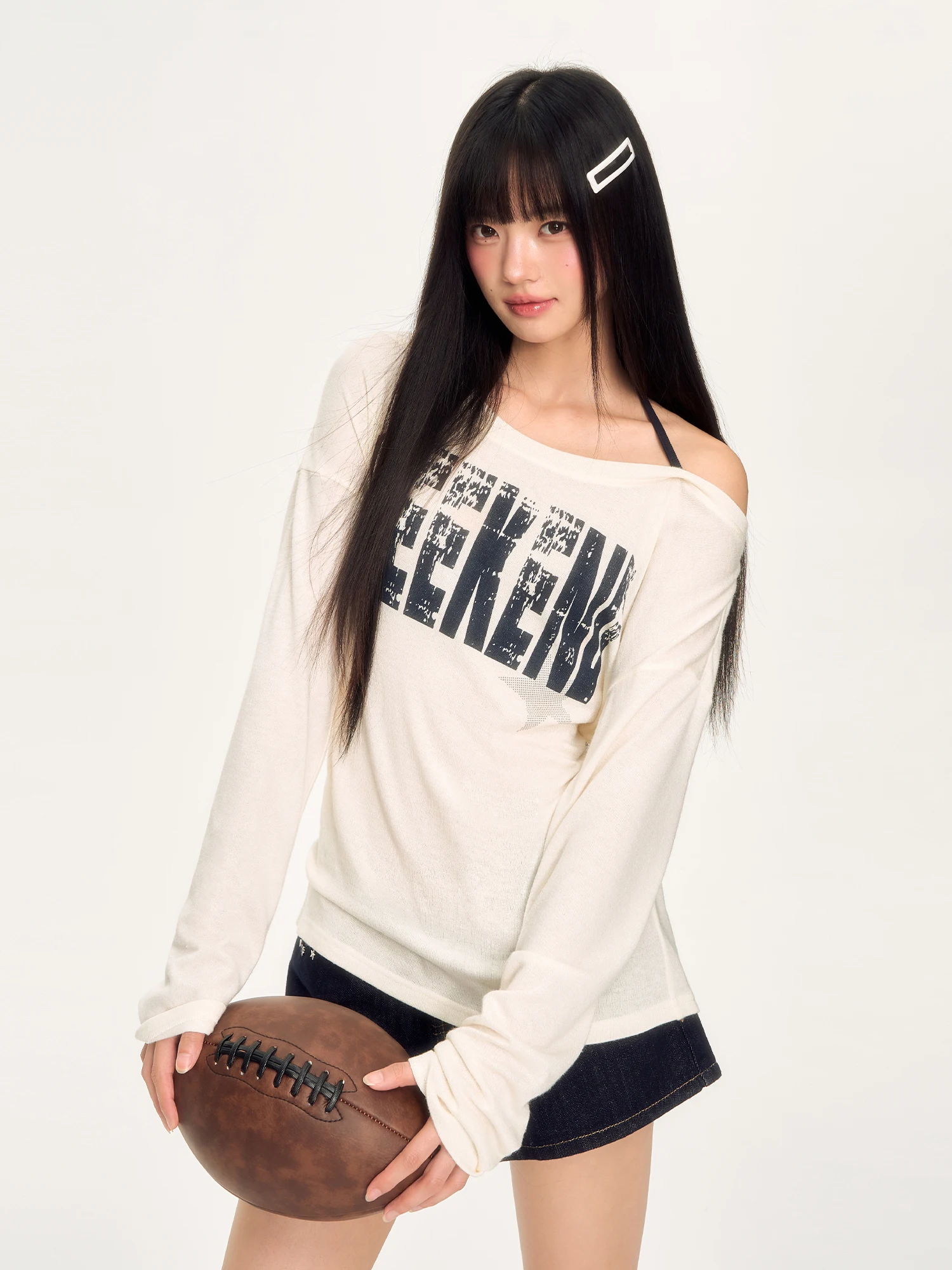 

Wedhub American Retro Tie oulder Long Sve T-irt Women's Early Autumn New Special Beautiful Waist Cinching Top