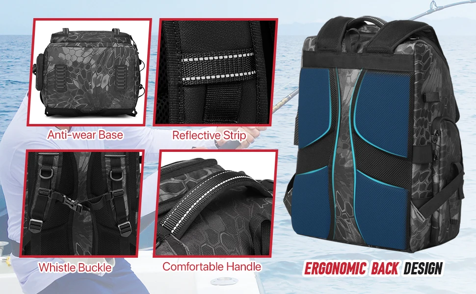 40L Wasserdichter Angelrucksack mit 4 Köderboxen Multifunktionaler Fisch-Tackle-Rucksack Köder-Organizer Aufbewahrungstasche für Outdoor-Wanderungen – Detail 6