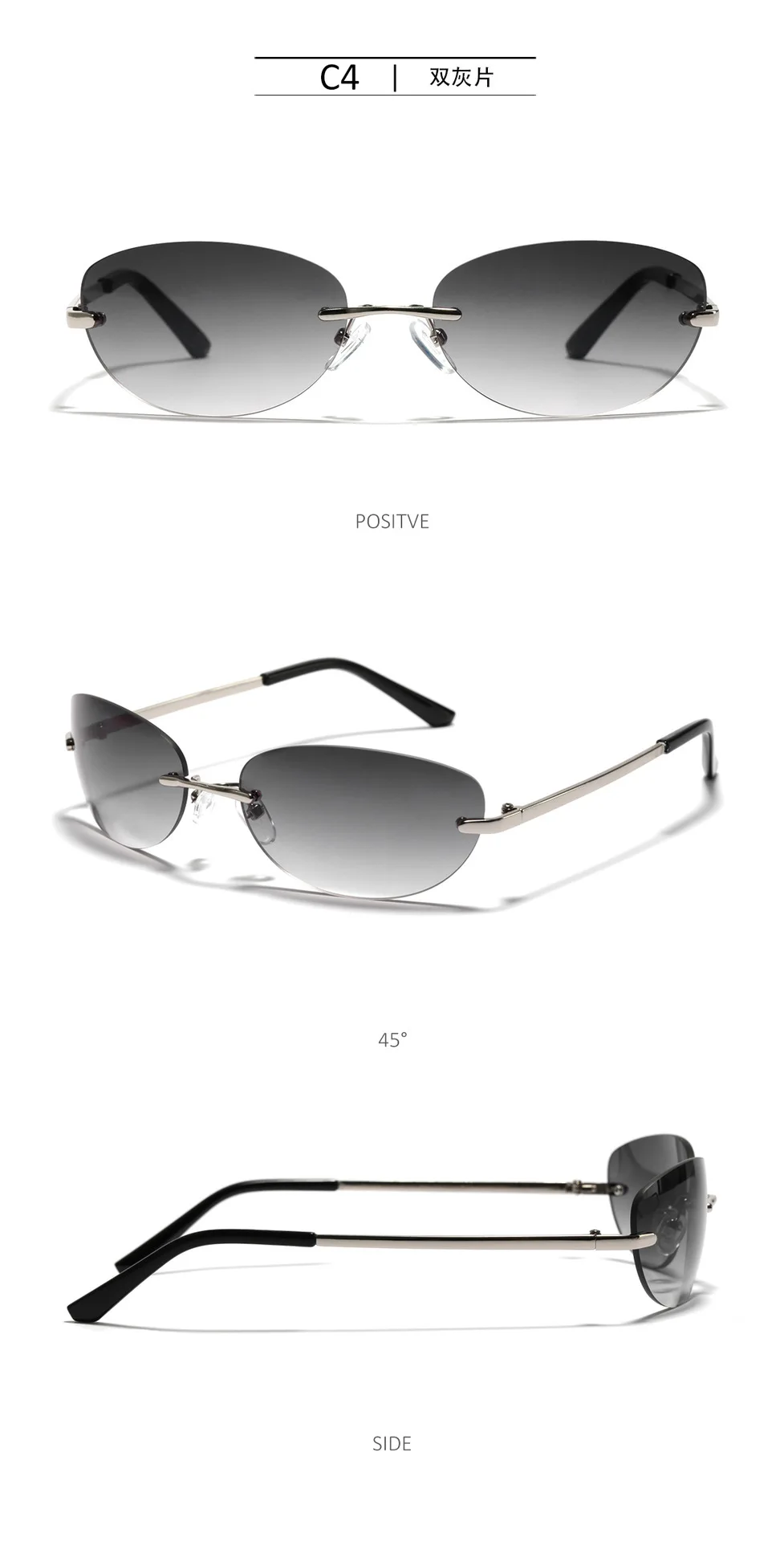 Rahmenlose Y2K-Sonnenbrille für Damen, Neue Mode, Kleine Katzenaugen-Sonnenbrille aus Legierung, Vintage-Fahrerbrille, UV400-Schutz – Detail 7