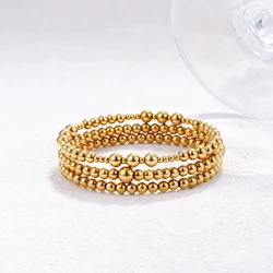 Badu 3pcs/Set Stainless Steel Beaded Stretch Bracelets For Women Trendy Gold Color Beads Bracelet Jewelry Waterproof Daily Wear