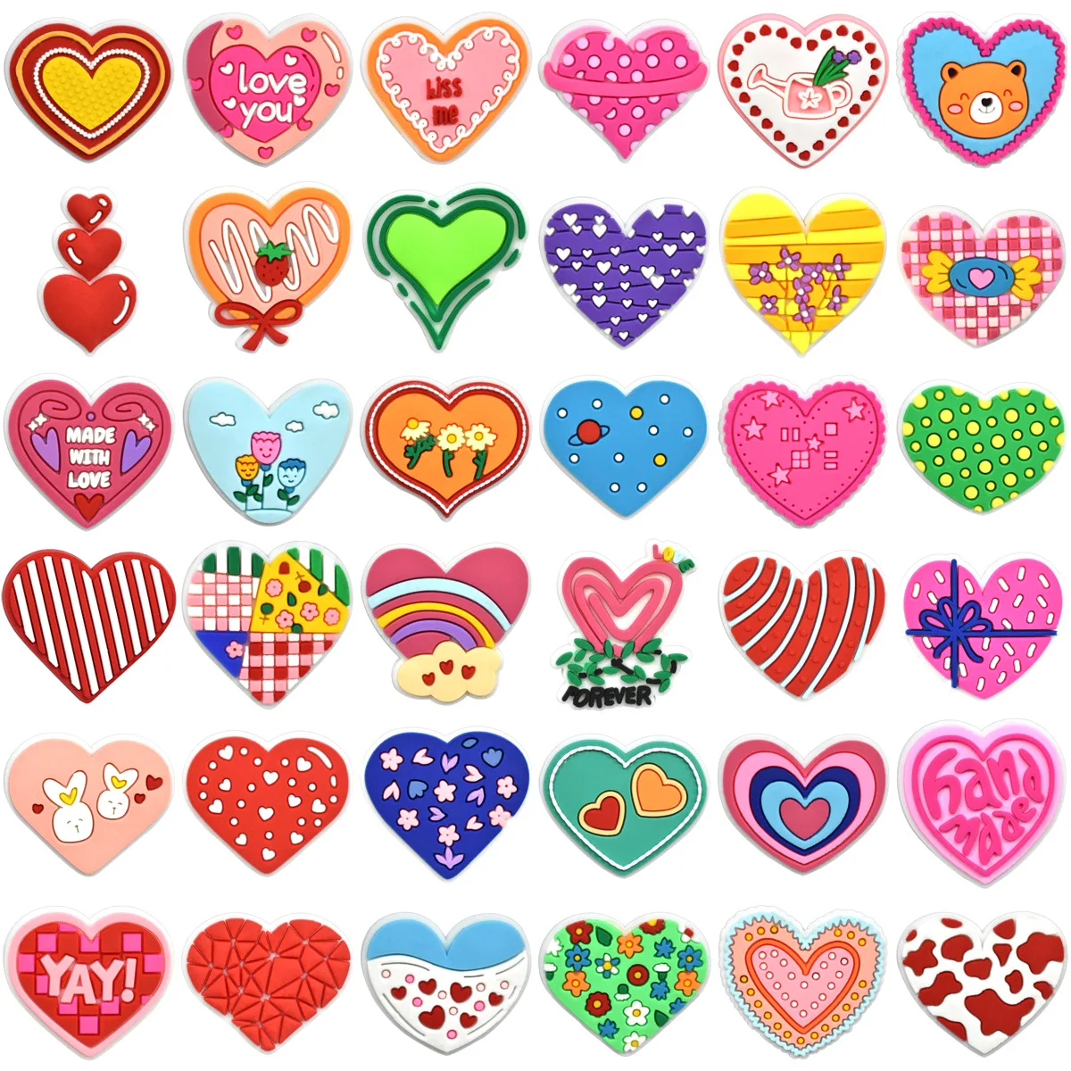 Breloques de chaussures en PVC en forme de cœur coloré, combinaison de boucles pour pantoufles, accessoires de bracelets adaptés, bandes de décoration, cadeau de fête unisexe