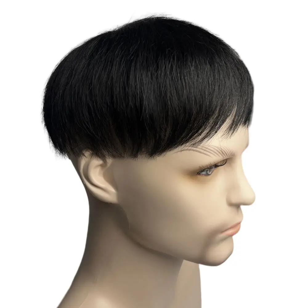 Short Real Human Hair Toupee with 4 Clips for Men's Baldness Prosthetic Wig Male Hair Replacement System Piece